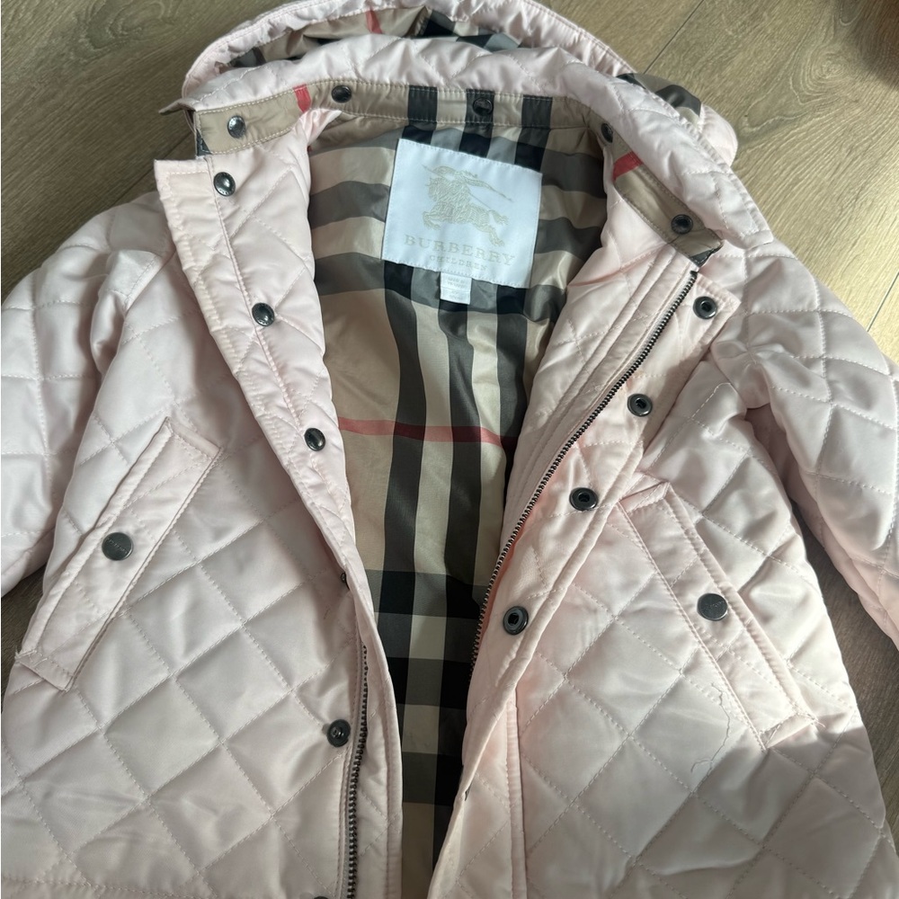 Burberry Pink and Cream Puffer Jacket with Quilted Design